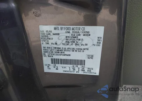 2005 Ford F-150 Lariat/Xl/Xlt from USA, damaged, VIN 1FTPX12535FA89608